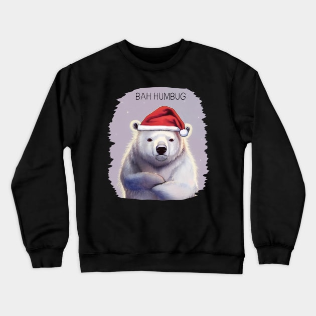 Bah Humbug! Grumpy polar bear in Santa hat Crewneck Sweatshirt by Geminiartstudio